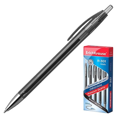 Ручка автомат черная Erich Krause гелевая 0,5мм R-301 46461