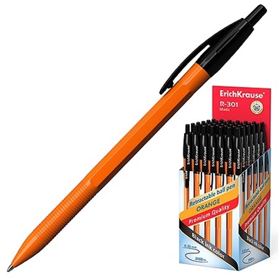 Ручка автомат черная Erich Krause 0,7мм R-301 оранж 38513