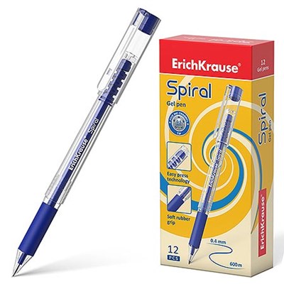 Ручка гелевая синяя Erich Krause Spiral 0,4мм 48177