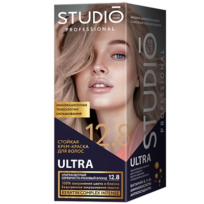 Краска для волос STUDIO 3Д Голографик 12.8 Серебристо-розовый блондин