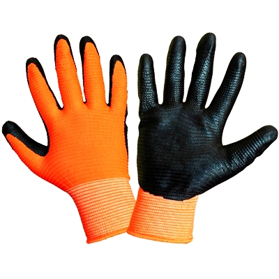 Перчатки нейлон с нитриловым покрытием волна оранж-черн