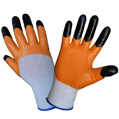 Перчатки нейлон с нитриловым покрытием 3/4 пальчики оранж-черн