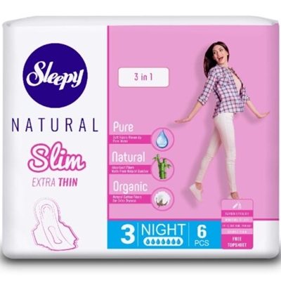 Прокладки Sleepy слип Natural Slim Ультра №3 ночные 7к 6шт