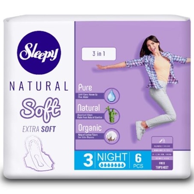 Прокладки Sleepy слип Natural Soft Классик №3 ночные 7к 6шт