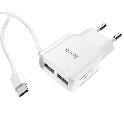 Зарядное устройство HOCO C59A 2USB, кабель Micro USB, 2.1A белый