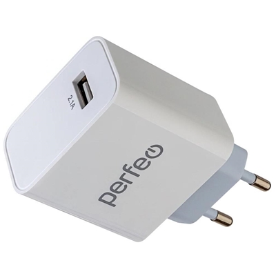 Зарядное устройство PERFEO с разъемом USB, 2.1А, белый (I4643)