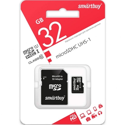 Карта памяти micro SDHC Smartbuy 32GB Class 10 (с адаптером SD)