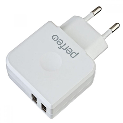 Зарядное устройство PERFEO с двумя разъемами USB, 3.4А, белый (I4621)