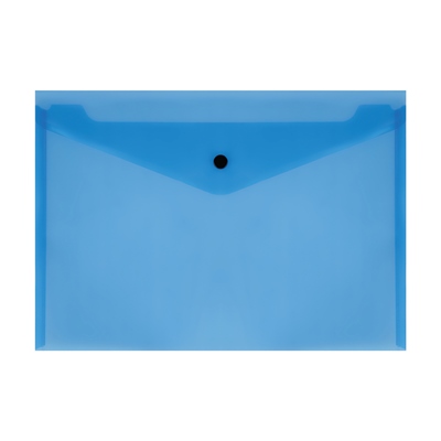Папка-конверт на кнопке СТАММ А4, 150мкм, пластик, прозрачная, синяя ММ-32273