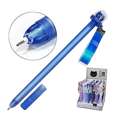 Ручка гелевая синяя KWELT Котик 0,5мм К-9888