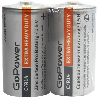 Батарейка средняя GoPower R14 C Shrink 2 Heavy Duty 1.5V цена за 1шт