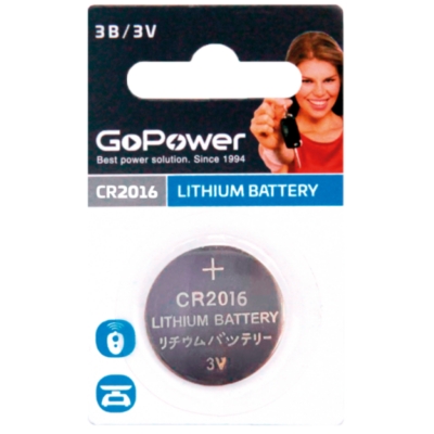 Батарейка таблетка GoPower CR 2016 BL1 Lithium 3V цена за 1шт