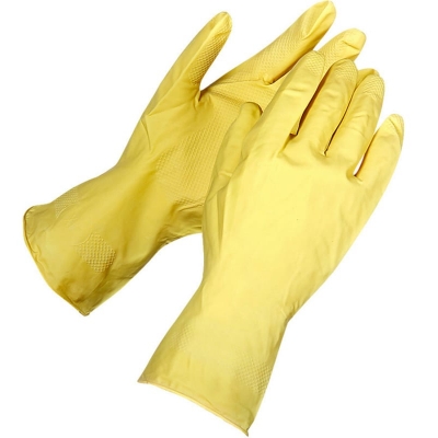 Перчатки хозяйственные латексные желтые M KHL002