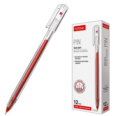 Ручка гелевая красная Hatber Pin 0,5мм 363263/GP_064533