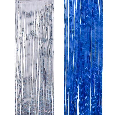 Дождик с переливом, 15х100см, ПВХ (синий, серебро) 377-576