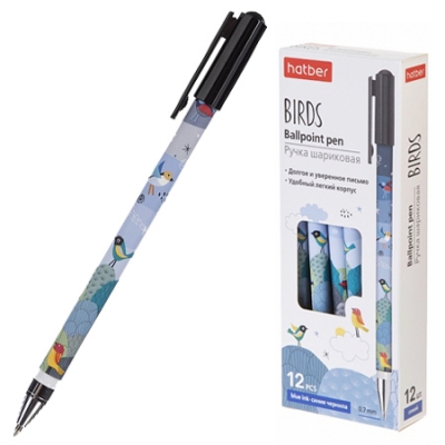Ручка шариковая синяя Hatber Birds 0,7мм 409060/BP_069855