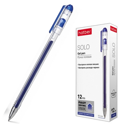 Ручка гелевая синяя Hatber Solo 0,5мм трехгранная 318379/GP_058621