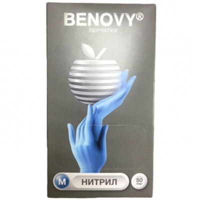 Перчатки нитрил BENOVY 50пар, голубой M, цена за уп