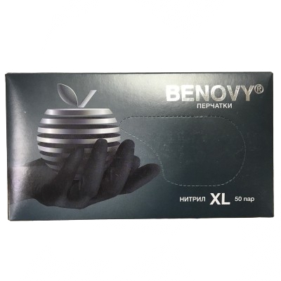 Перчатки нитрил BENOVY 50пар/уп черные XL, цена за уп