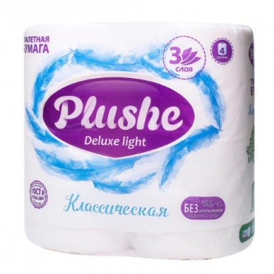 Туалетная бумага Plushe Плюше Deluxe Light 4шт*15м 3сл Классик