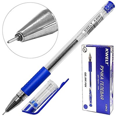 Ручка гелевая синяя KWELT 0,5мм резиновый держатель К-03307