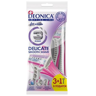Станок однораз Deonica FOR WOMEN 3шт+1шт 3 лезвия (розовый)
