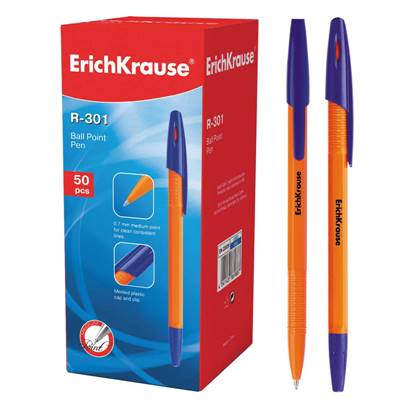 Ручка шариковая синяя Erich Krause R-301 0,7мм 43194 оранж 50шт/уп