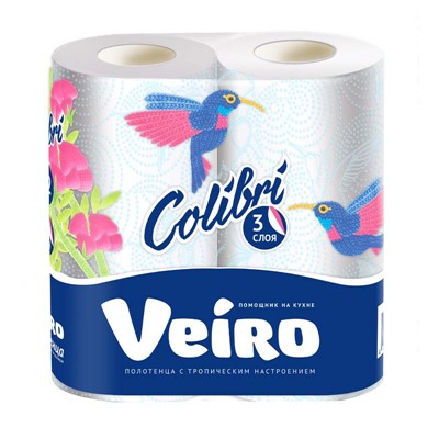 Полотенце бумаж Veiro Colibri белое 2шт 3сл 8П32