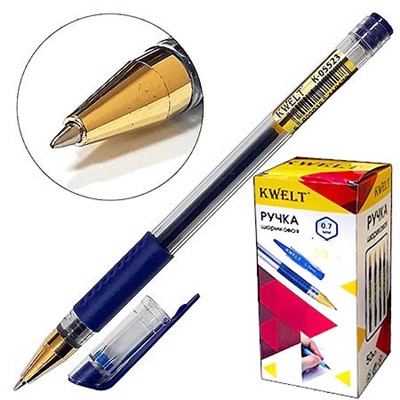 Ручка шариковая синяя KWELT 0,7мм резин держатель К-05527